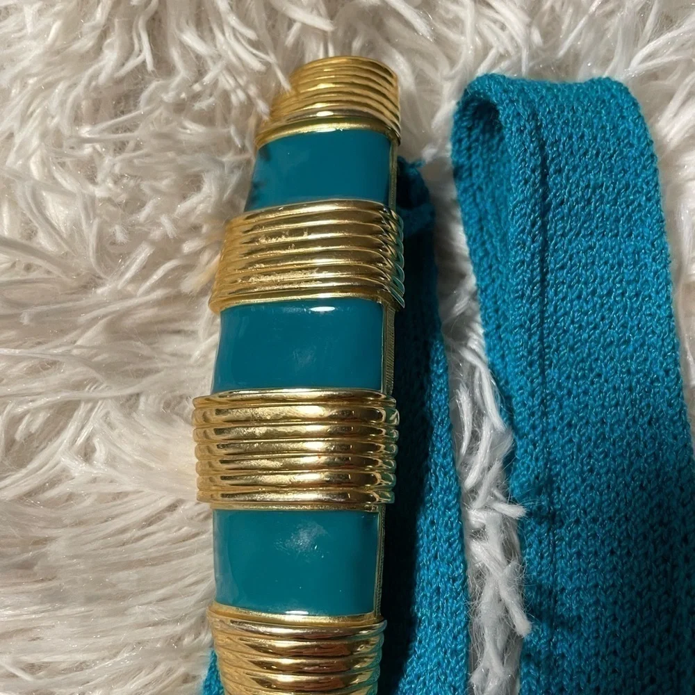 VTG Teal Gold Ring Fabric Belt